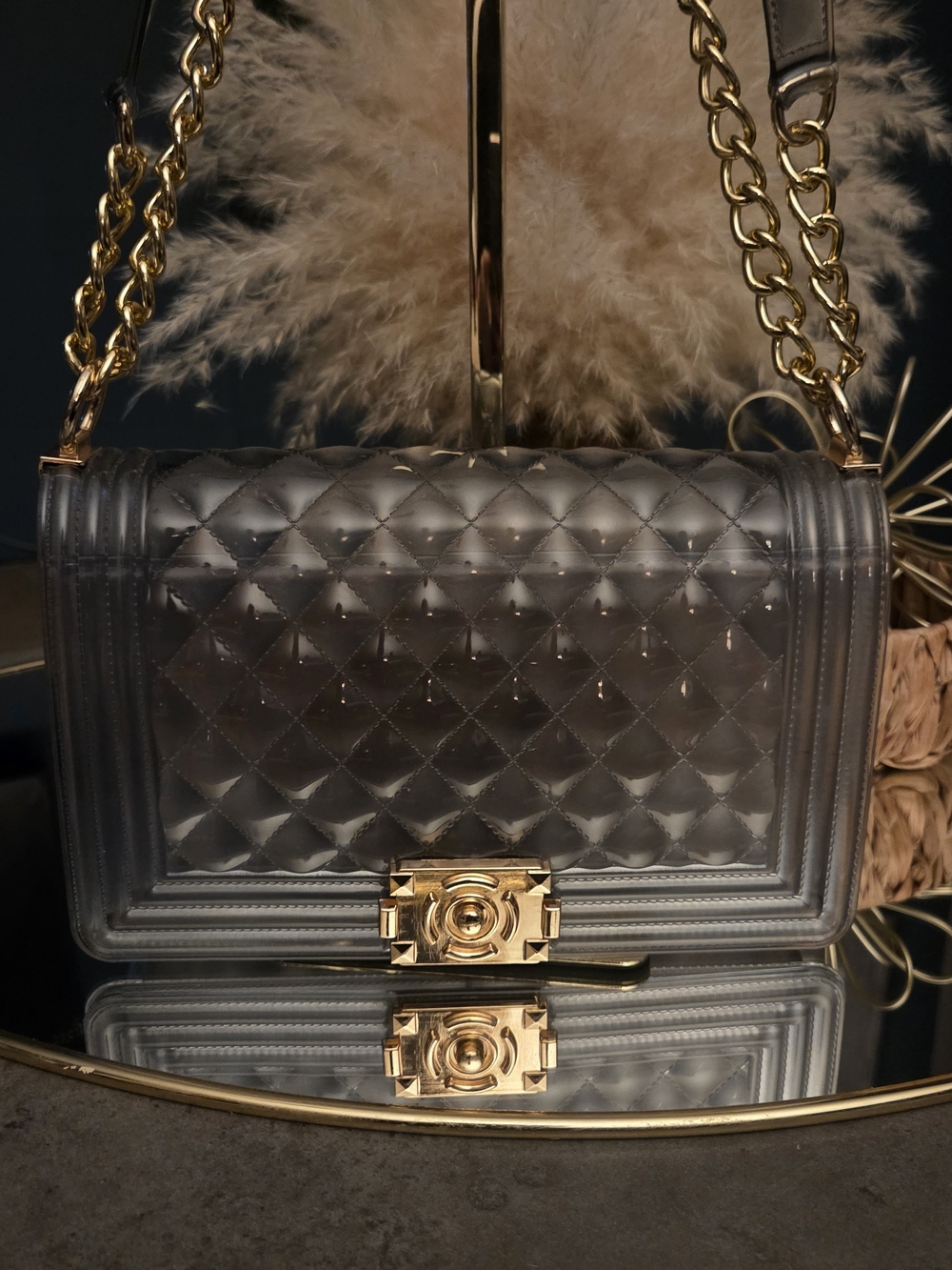 Smoky Transparent Quilted Jelly Chain Bag | Luxe Glam Statement Purse